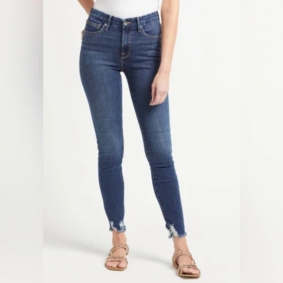 Good American Good Legs Chewed Hem Raw Denim High Rise Sculpting Skinny Jeans 2 - Picture 1 of 10
